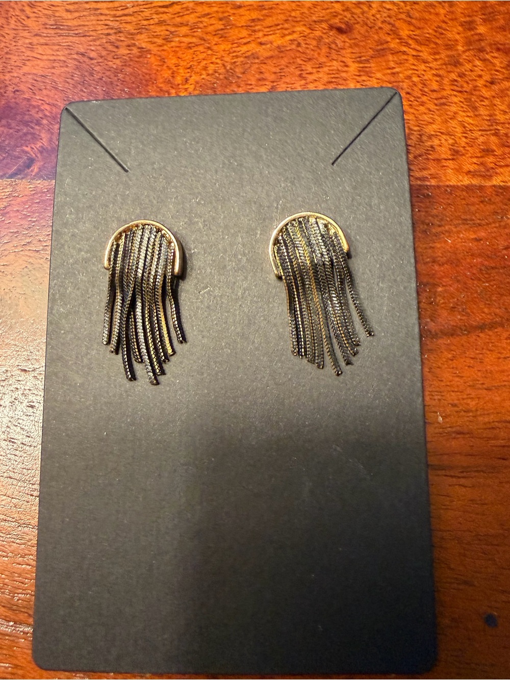World Market Black Gold-Tone Chain Fringe Drop Earrings